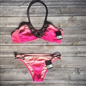 NWT VS Ombré Pink Jeweled Bikini size XS